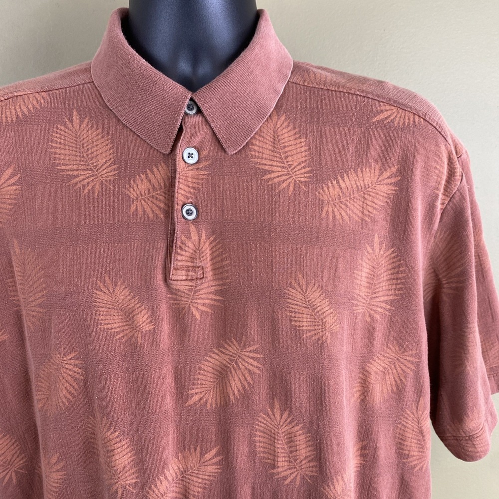 Tommy Bahama 18 Golf Polo Shirt Men's Large Orange With Palm Leaves‎